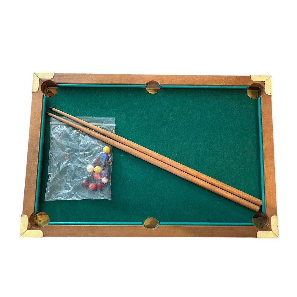 Vintage C.G. Wood Toy Pool Table No. 1725w Box Mini Billiards Set Wood Cues